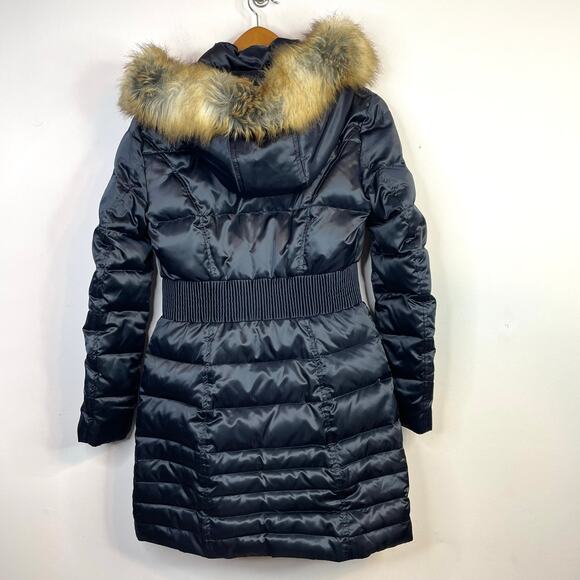 Laundry Shelli Segal Dark Navy Blue Faux Fur Down Cinched Puffer Coat womens M - Picture 9 of 17